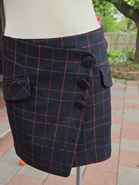 Trina Turk Black Mini Skirt with Pink Windowpane
